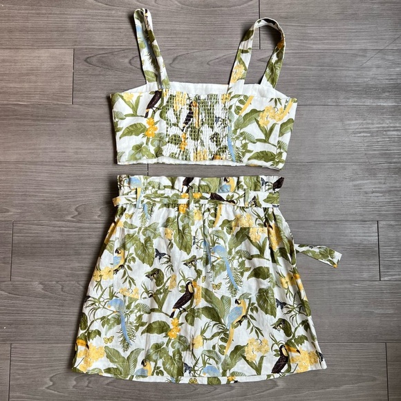 Reformation Olsen Linen Two Piece Set in Tropics Tank Top & Skirt Size 12 - Picture 7 of 8